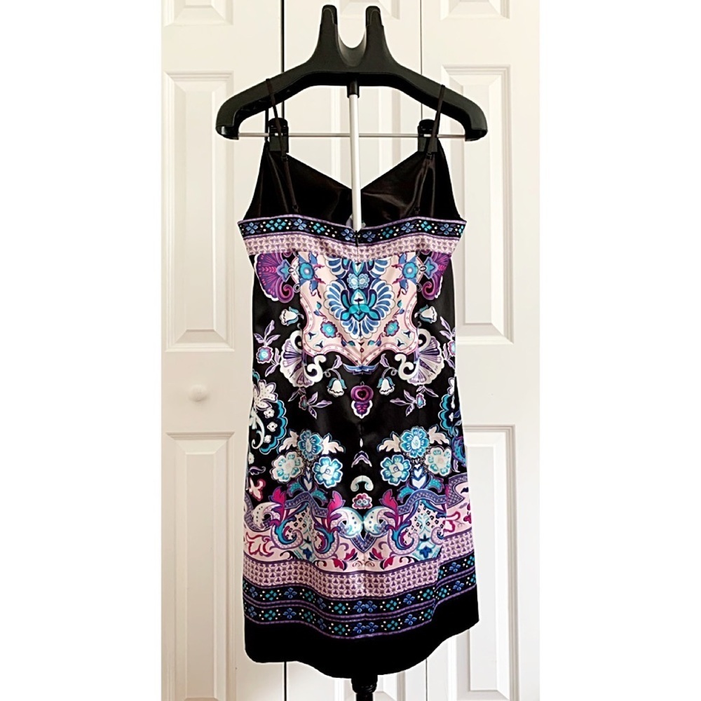 DRESSBARN Sz 12 Silky Floral Multi-Color Sleeveless Stretch Slip Dress - Picture 2 of 8